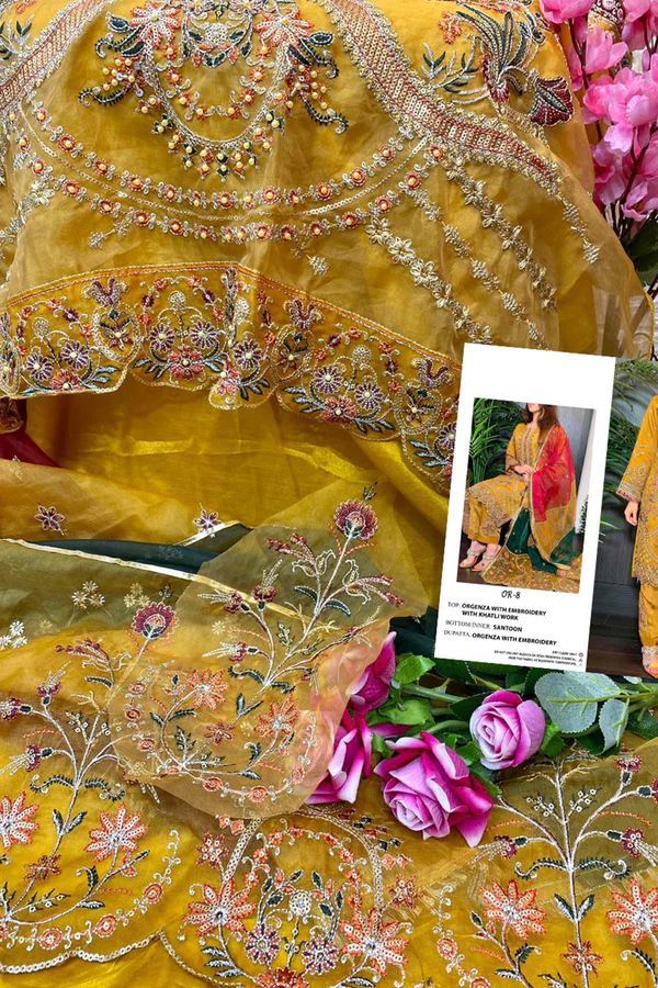 Yellow Latest pakistani salwar with Multicolor Dupatta work - Image 3