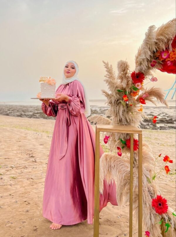 Customized Satin Gown with Belt - Image 5