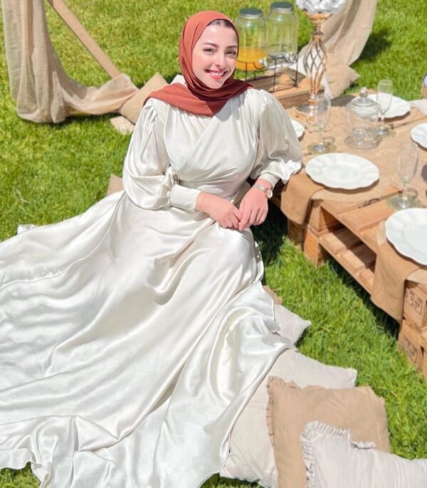 Customized Satin Gown with Belt - Image 3